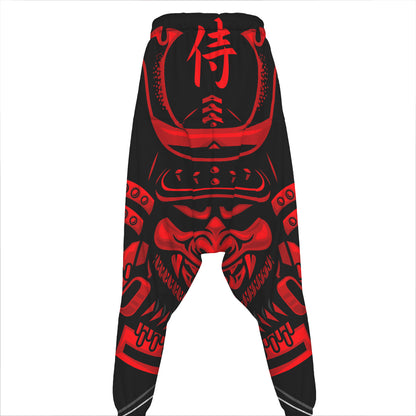 Red Samurai Mask Print Hammer Pants