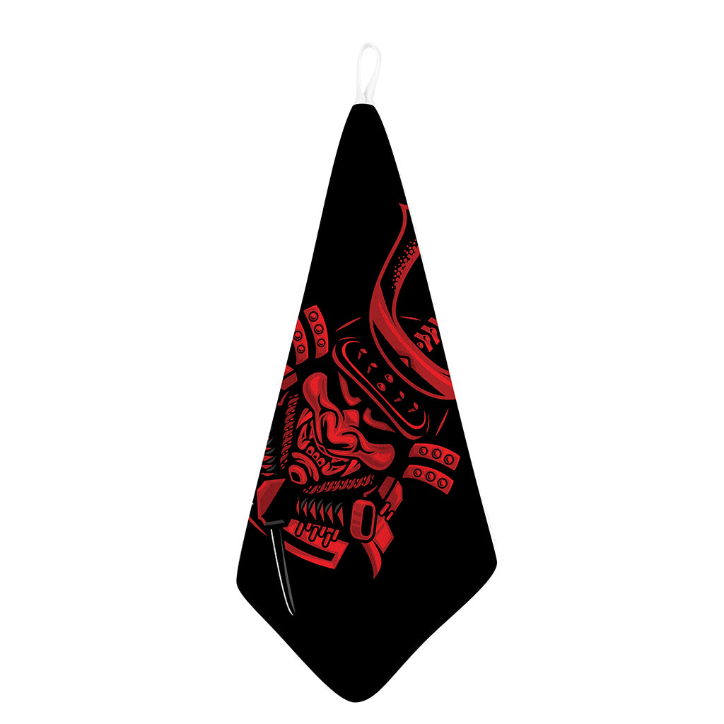 Red Samurai Mask Print Hand Towel
