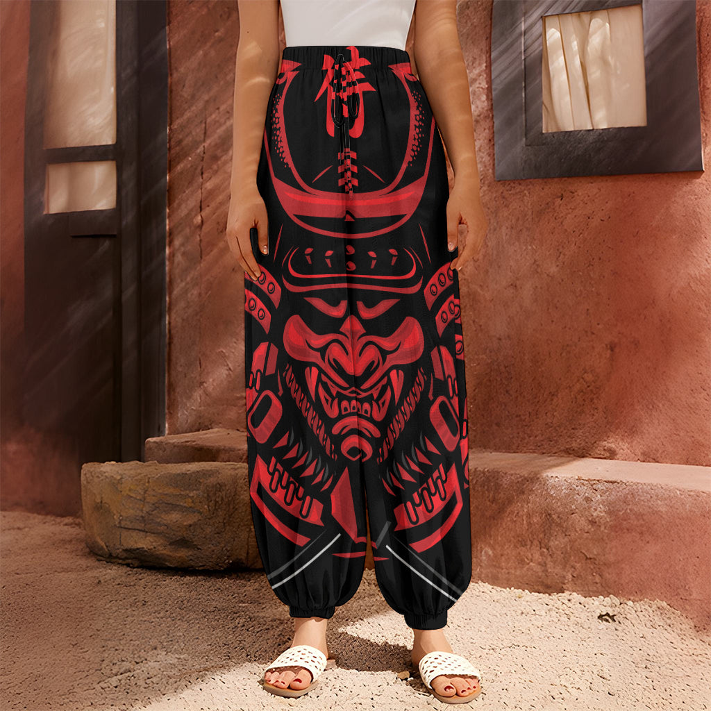 Red Samurai Mask Print Harem Pants