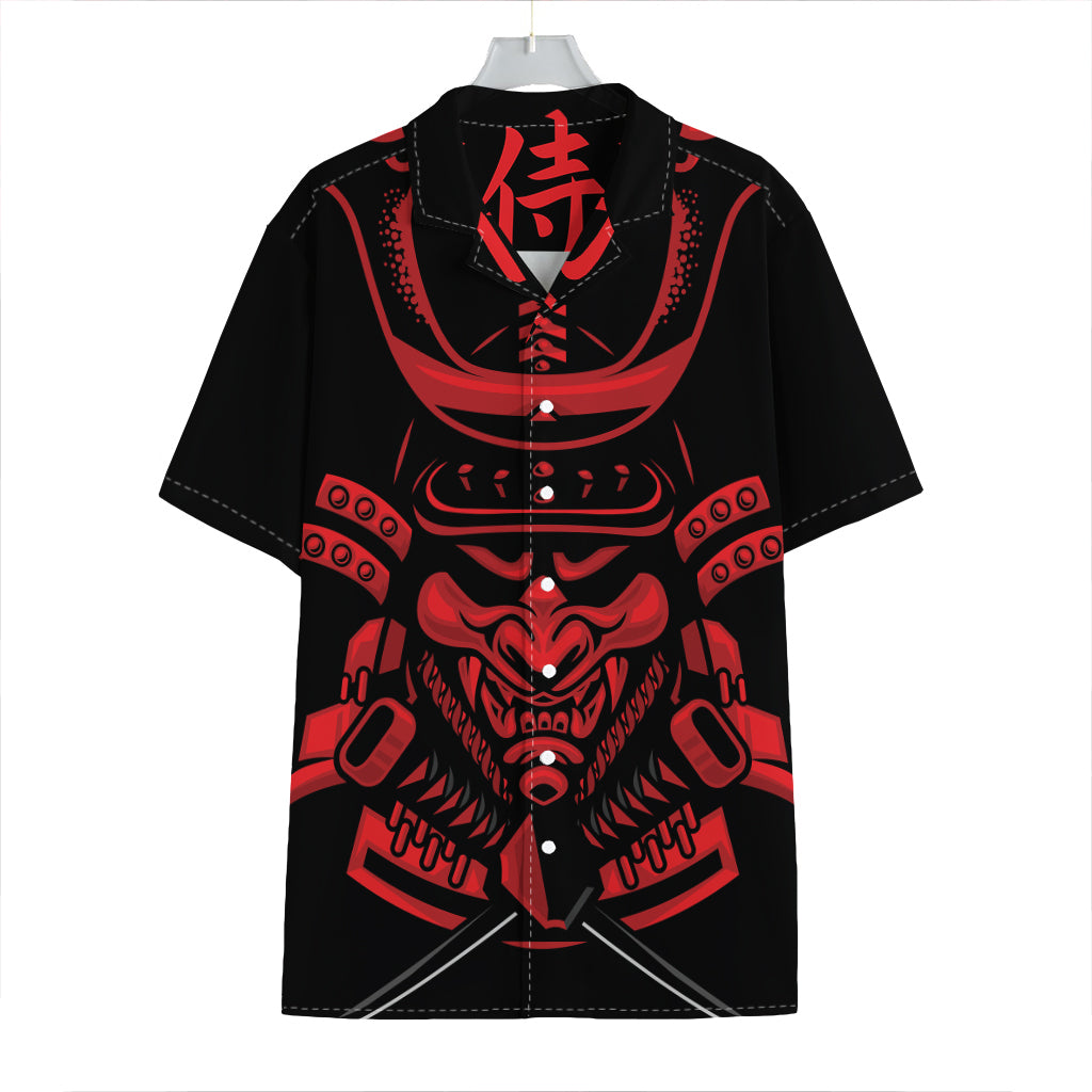 Red Samurai Mask Print Hawaiian Shirt