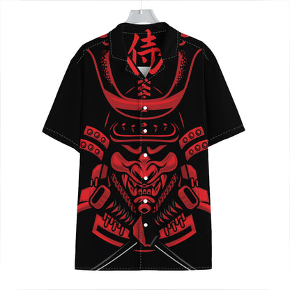 Red Samurai Mask Print Hawaiian Shirt