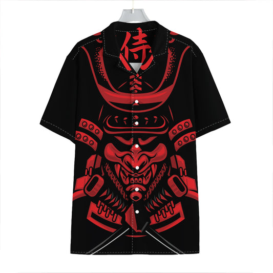 Red Samurai Mask Print Hawaiian Shirt