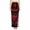 Red Samurai Mask Print High Slit Maxi Skirt