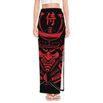 Red Samurai Mask Print High Slit Maxi Skirt
