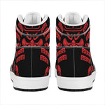 Red Samurai Mask Print High Top Leather Sneakers