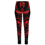 Red Samurai Mask Print High-Waisted Pocket Leggings