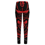 Red Samurai Mask Print High-Waisted Pocket Leggings