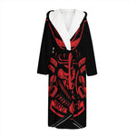 Red Samurai Mask Print Hooded Bathrobe