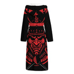 Red Samurai Mask Print Hooded Bathrobe
