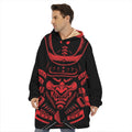 Red Samurai Mask Print Hoodie Blanket