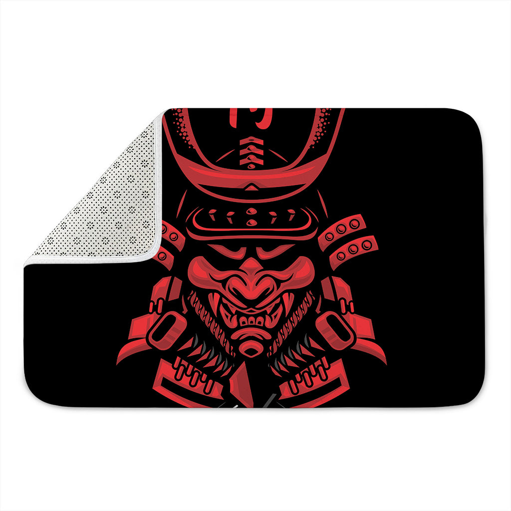 Red Samurai Mask Print Indoor Door Mat