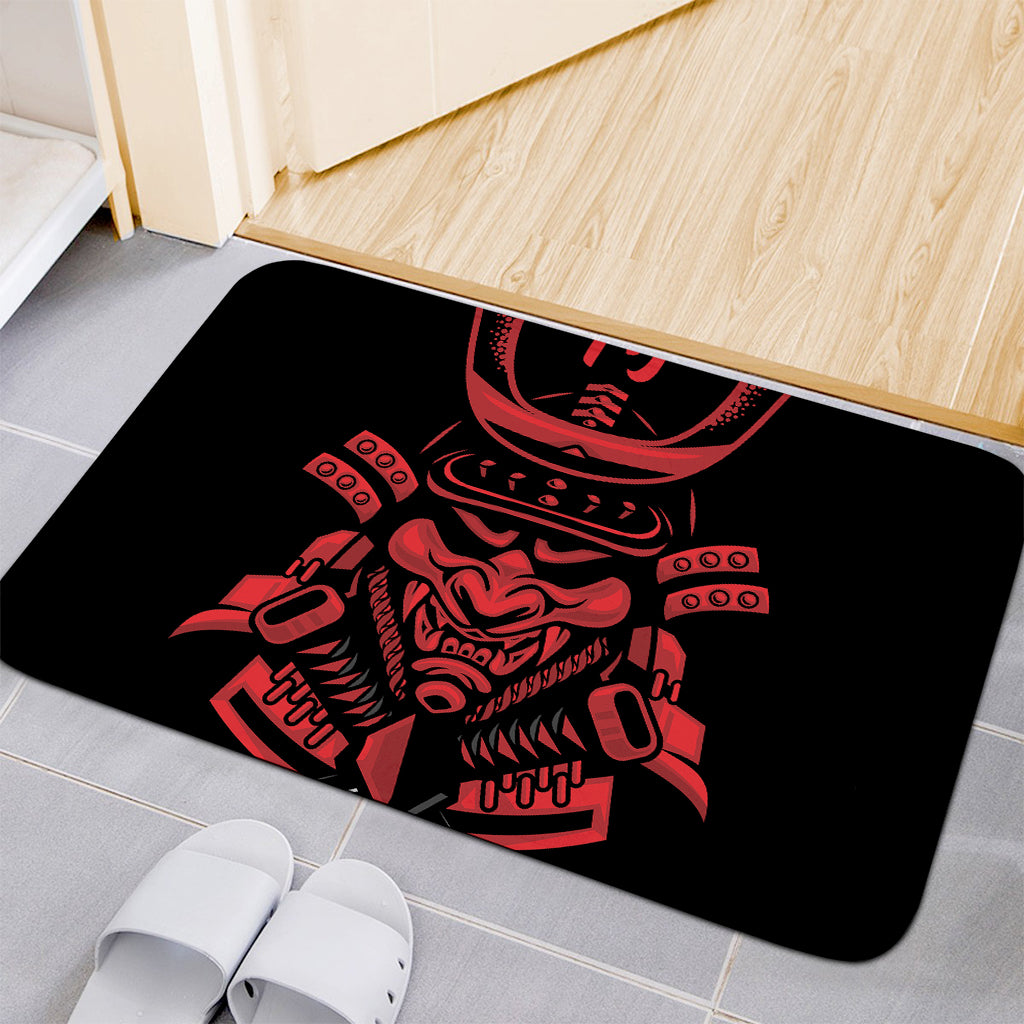 Red Samurai Mask Print Indoor Door Mat
