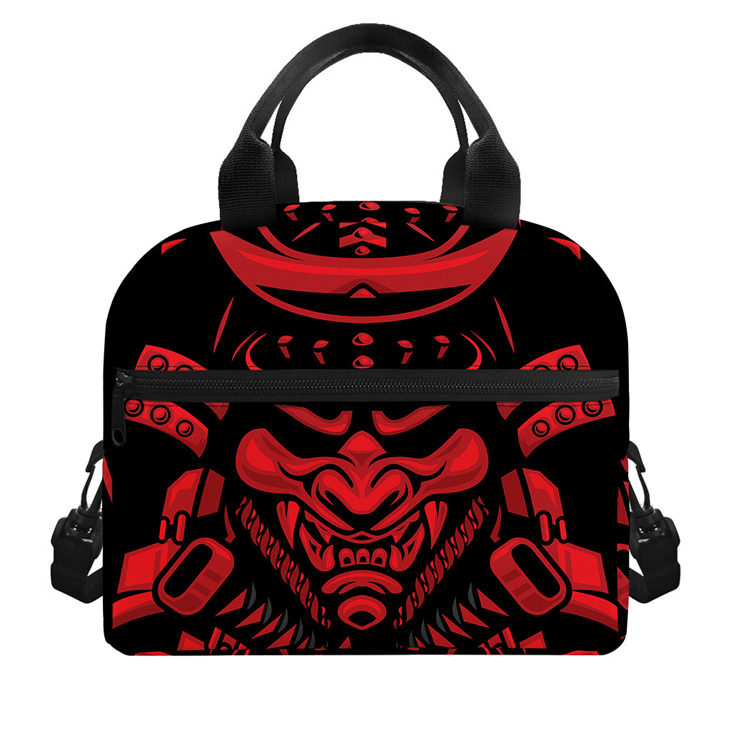 Red Samurai Mask Print Insulated Lunch Bag