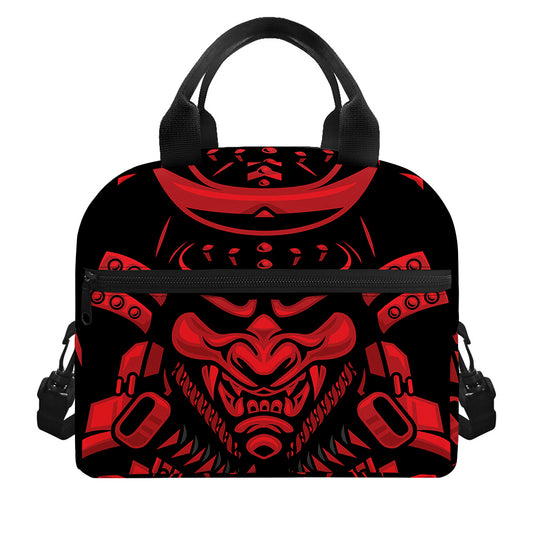 Red Samurai Mask Print Insulated Lunch Bag
