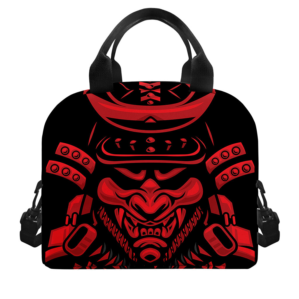 Red Samurai Mask Print Insulated Lunch Bag