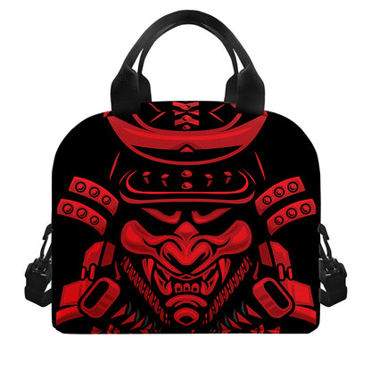 Red Samurai Mask Print Insulated Lunch Bag