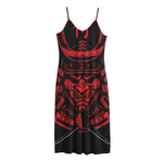 Red Samurai Mask Print Jersey Midi Cami Dress