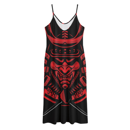 Red Samurai Mask Print Jersey Midi Cami Dress
