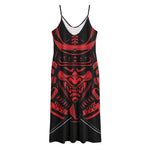Red Samurai Mask Print Jersey Midi Cami Dress