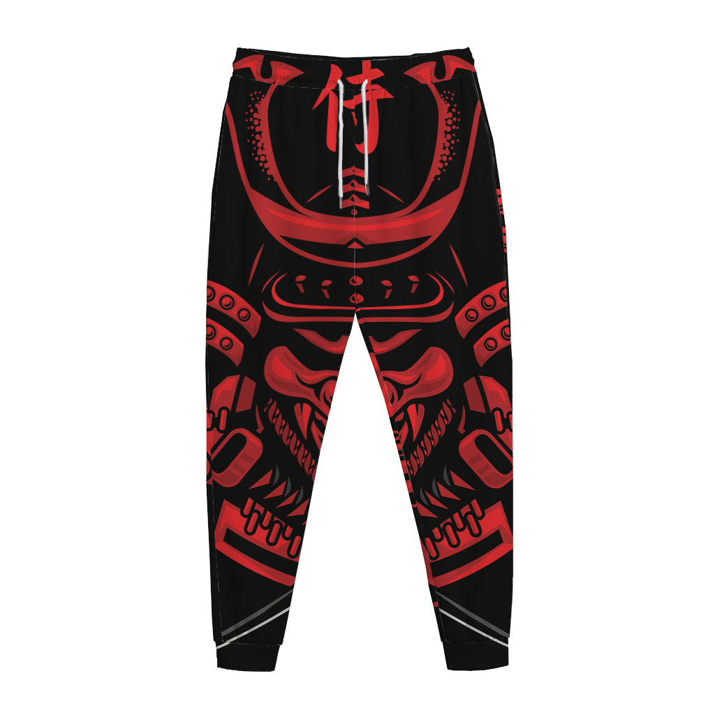 Red Samurai Mask Print Jogger Pants