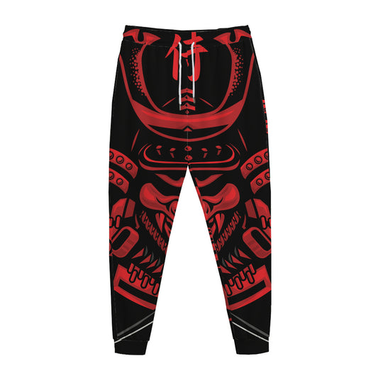Red Samurai Mask Print Jogger Pants