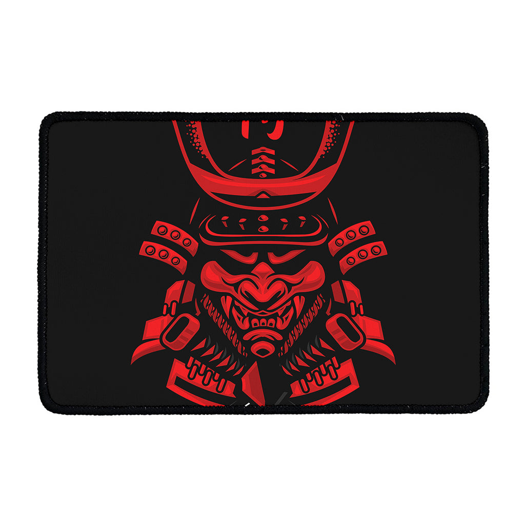 Red Samurai Mask Print Kitchen Mat