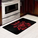 Red Samurai Mask Print Kitchen Mat