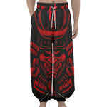 Red Samurai Mask Print Lantern Pants