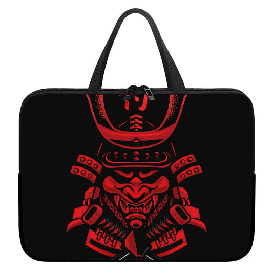 Red Samurai Mask Print Laptop Sleeve With Handle