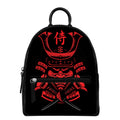 Red Samurai Mask Print Leather Backpack