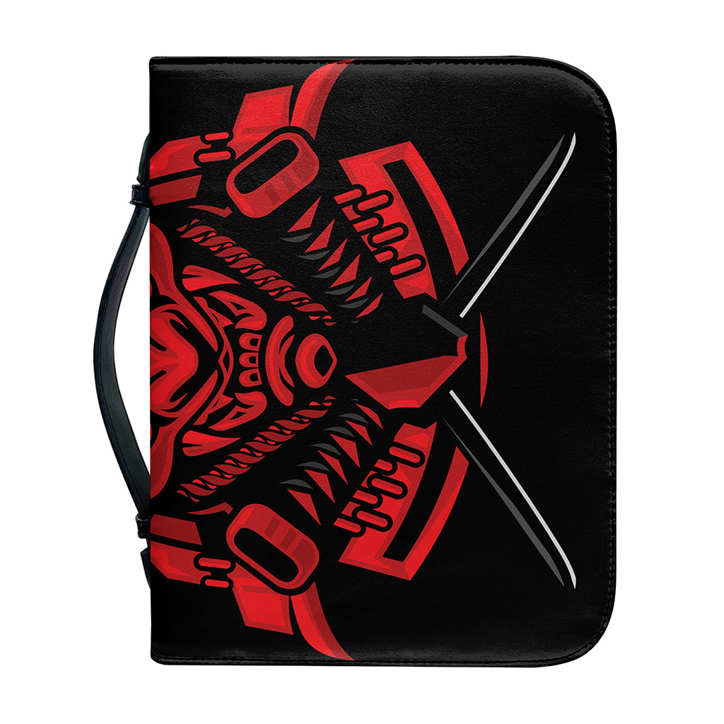 Red Samurai Mask Print Leather Bible Cover