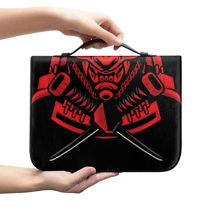 Red Samurai Mask Print Leather Bible Cover