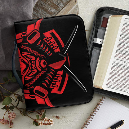Red Samurai Mask Print Leather Bible Cover