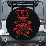 Red Samurai Mask Print Leather Spare Tire Cover