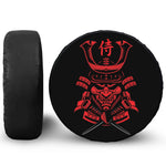 Red Samurai Mask Print Leather Spare Tire Cover