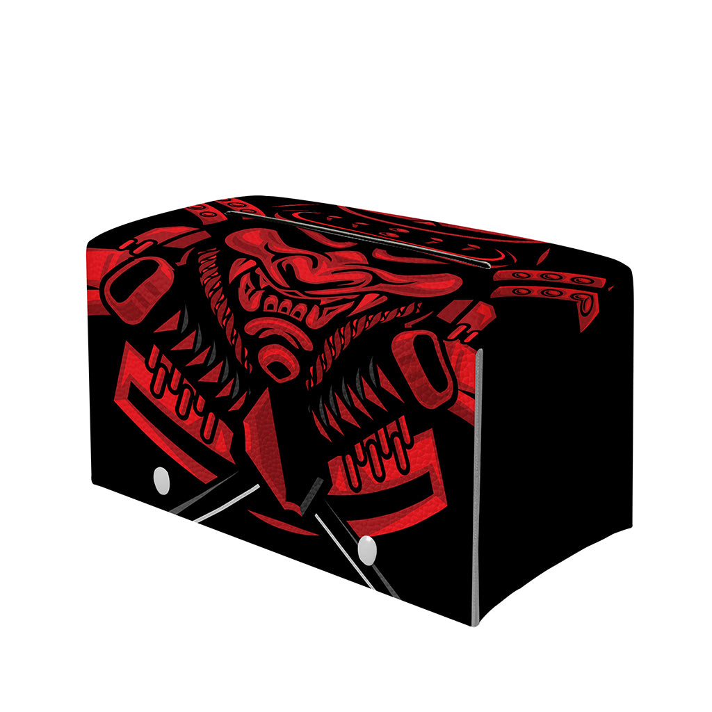 Red Samurai Mask Print Leather Tissue Box Cover