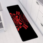 Red Samurai Mask Print Long Kitchen Mat
