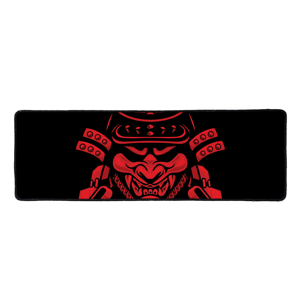 Red Samurai Mask Print Long Kitchen Mat