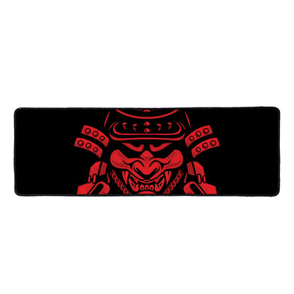 Red Samurai Mask Print Long Kitchen Mat