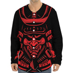 Red Samurai Mask Print Long Sleeve Baseball Jersey