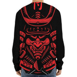 Red Samurai Mask Print Long Sleeve Baseball Jersey