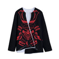 Red Samurai Mask Print Long Sleeve Short Coat