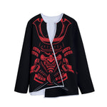Red Samurai Mask Print Long Sleeve Short Coat