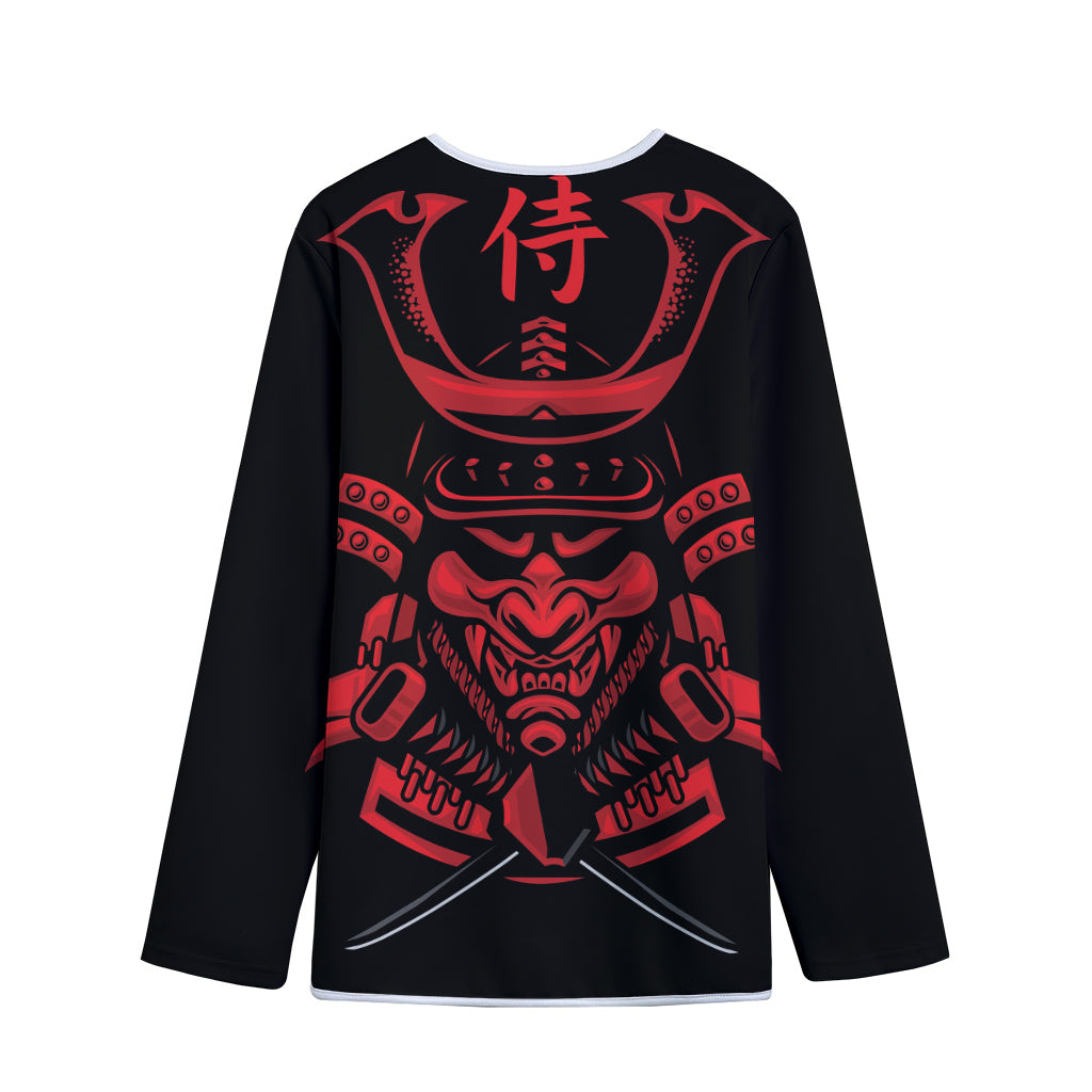Red Samurai Mask Print Long Sleeve Short Coat