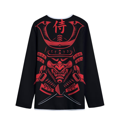 Red Samurai Mask Print Long Sleeve Short Coat