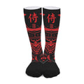 Red Samurai Mask Print Long Socks