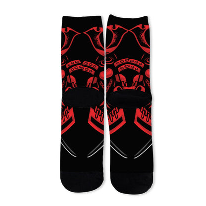Red Samurai Mask Print Long Socks