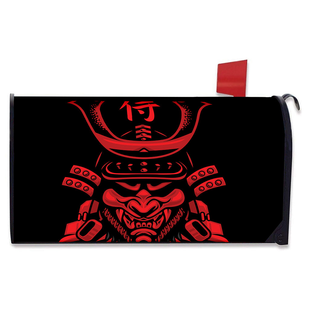 Red Samurai Mask Print Mailbox Cover