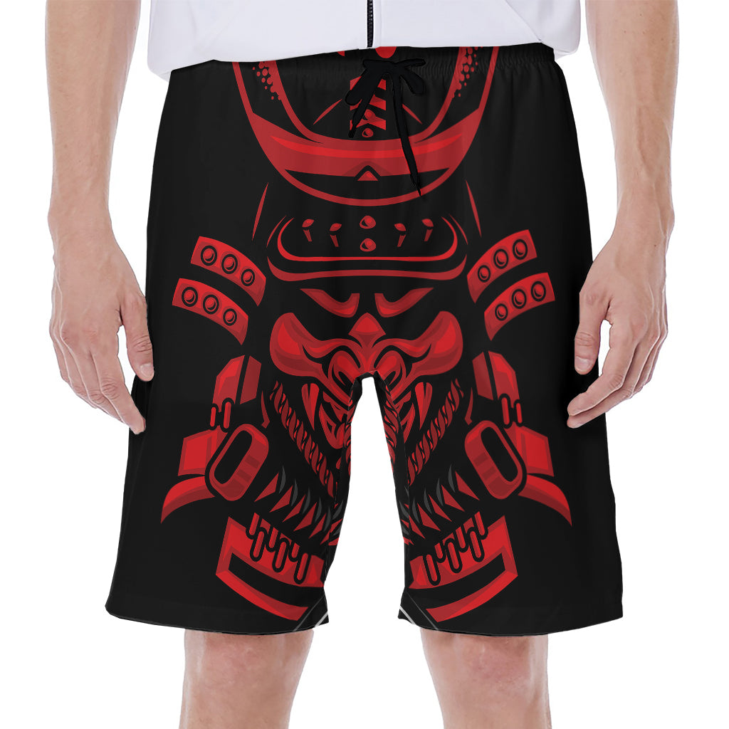 Red Samurai Mask Print Men's Beach Shorts