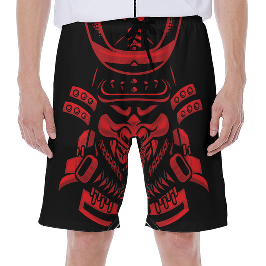 Red Samurai Mask Print Men's Beach Shorts